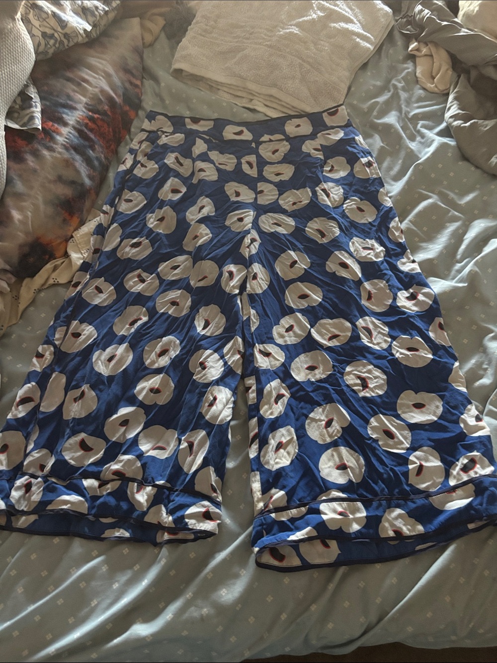 Olivia Palermo Blue Floral Print women’s Wide-Leg Bottoms